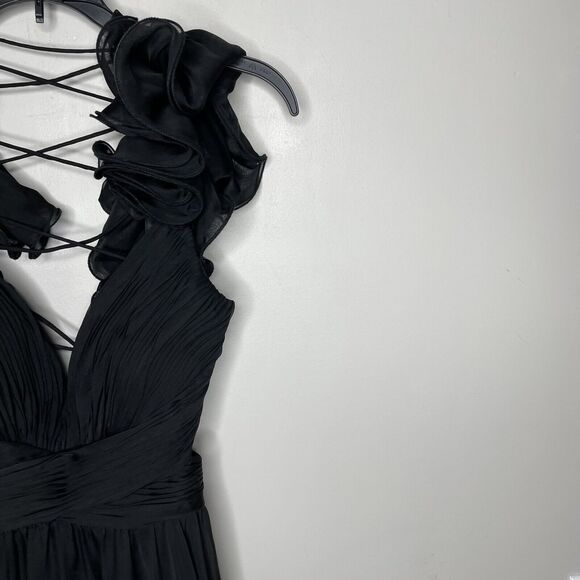 MAC DUGGAL Gown Women 6 Ruffled Cutout Lace-Up Back Solid Black - Picture 3 of 14